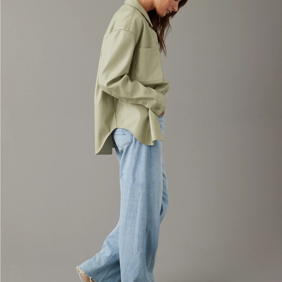 NWT American Eagle Sage Green Pleather Jacket - Picture 5 of 9